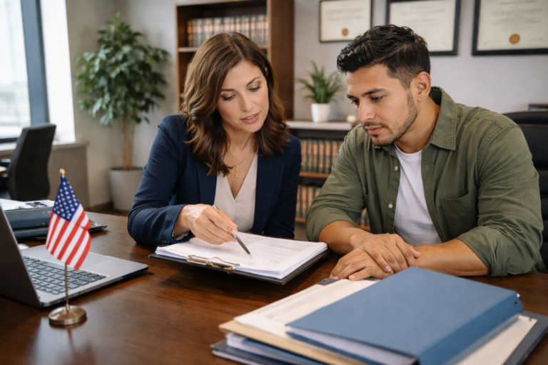 immigration attorney explaining criminal immigration consequences to a client during legal consultation