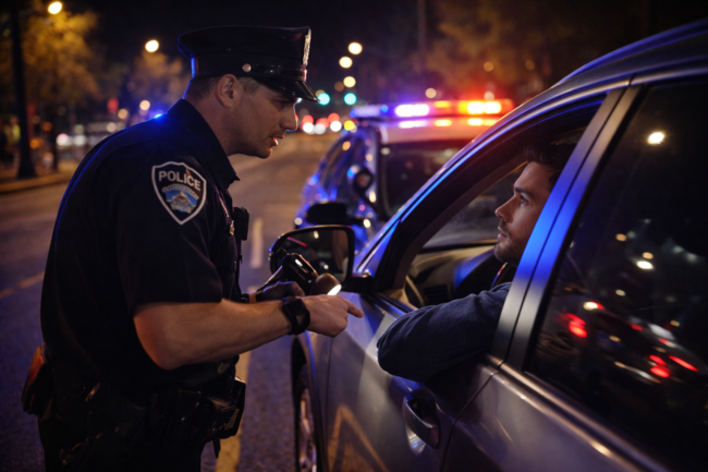 police officer conducting dui stop california traffic stop at night