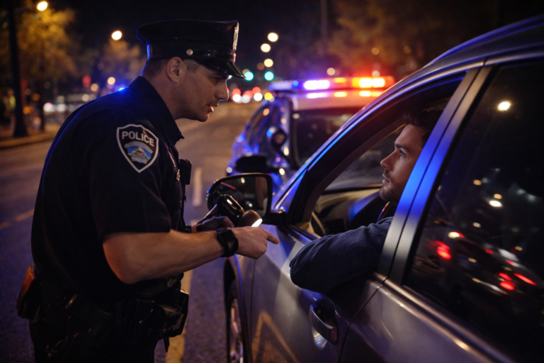 police officer conducting dui stop california traffic stop at night
