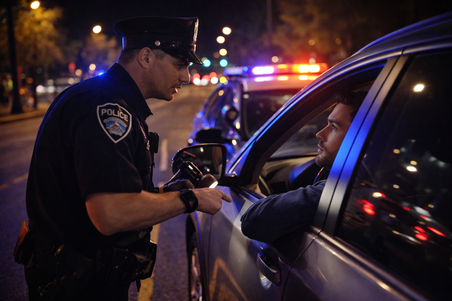 police officer conducting dui stop california traffic stop at night