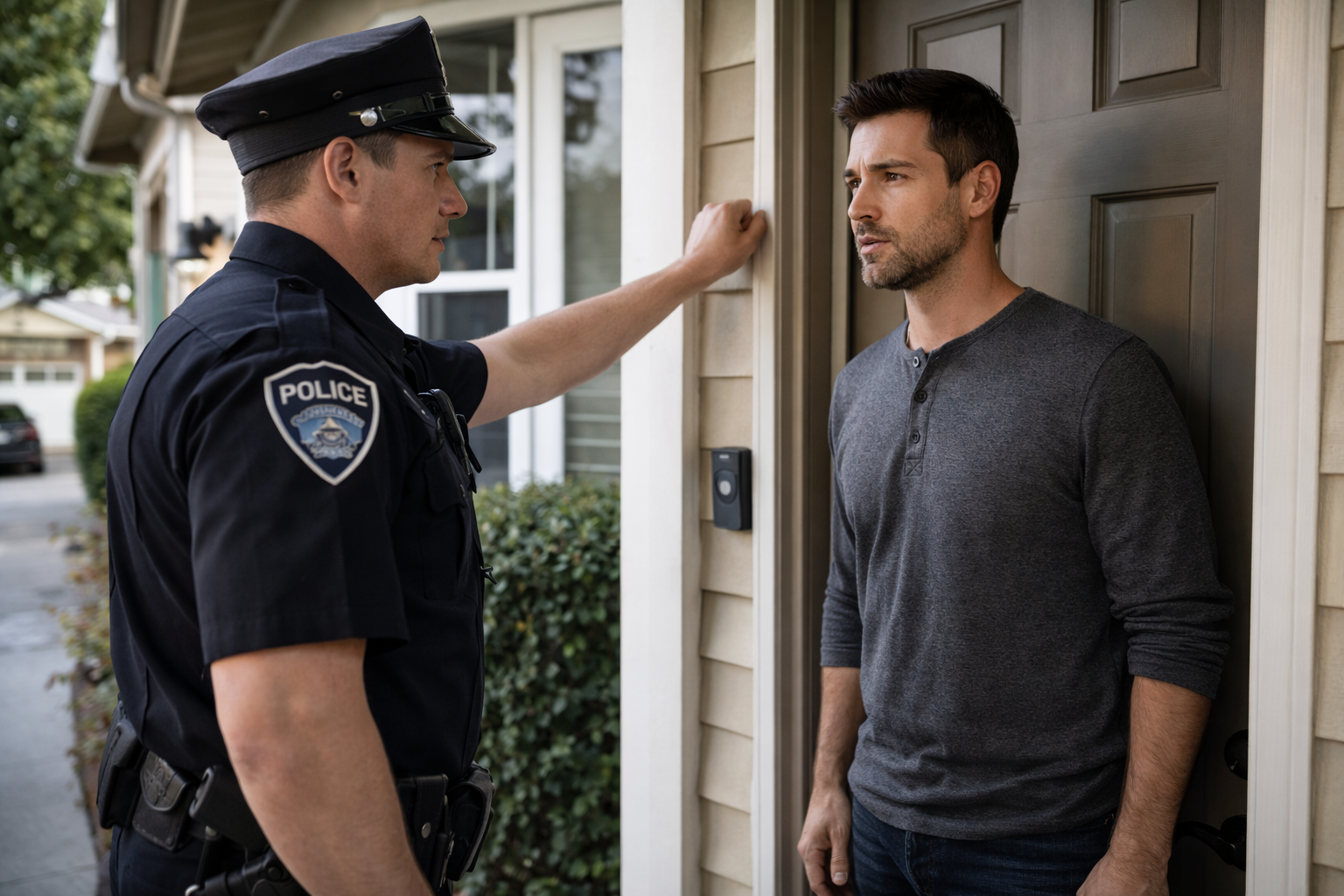 police officer conducting warrantless searches discussion at home