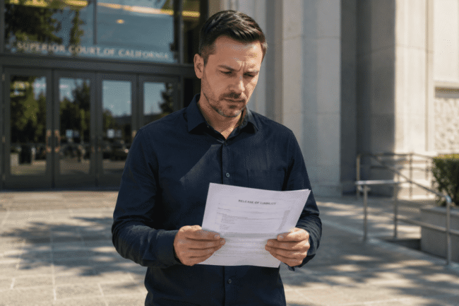 Person reviewing legal paperwork after being released from jail