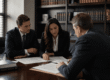 Professionals reviewing bring first meeting criminal strategy and planning documents