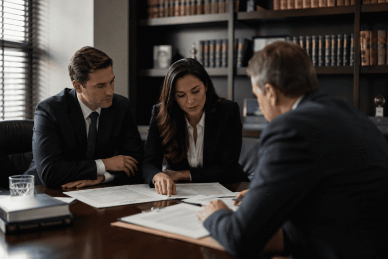 Professionals reviewing bring first meeting criminal strategy and planning documents