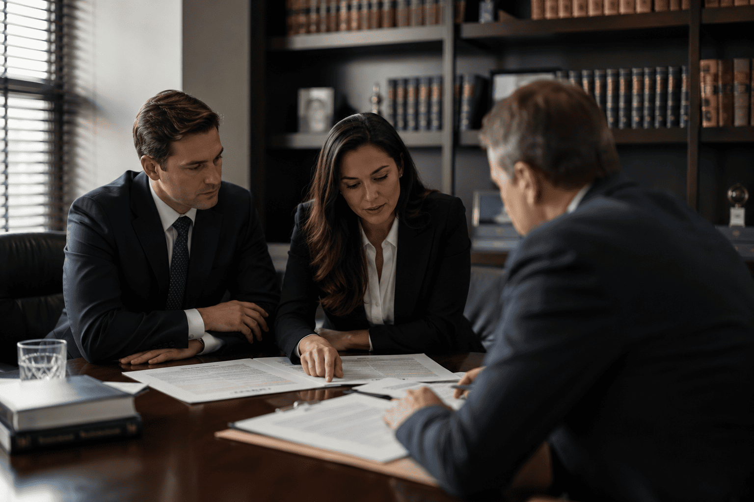 Professionals reviewing bring first meeting criminal strategy and planning documents