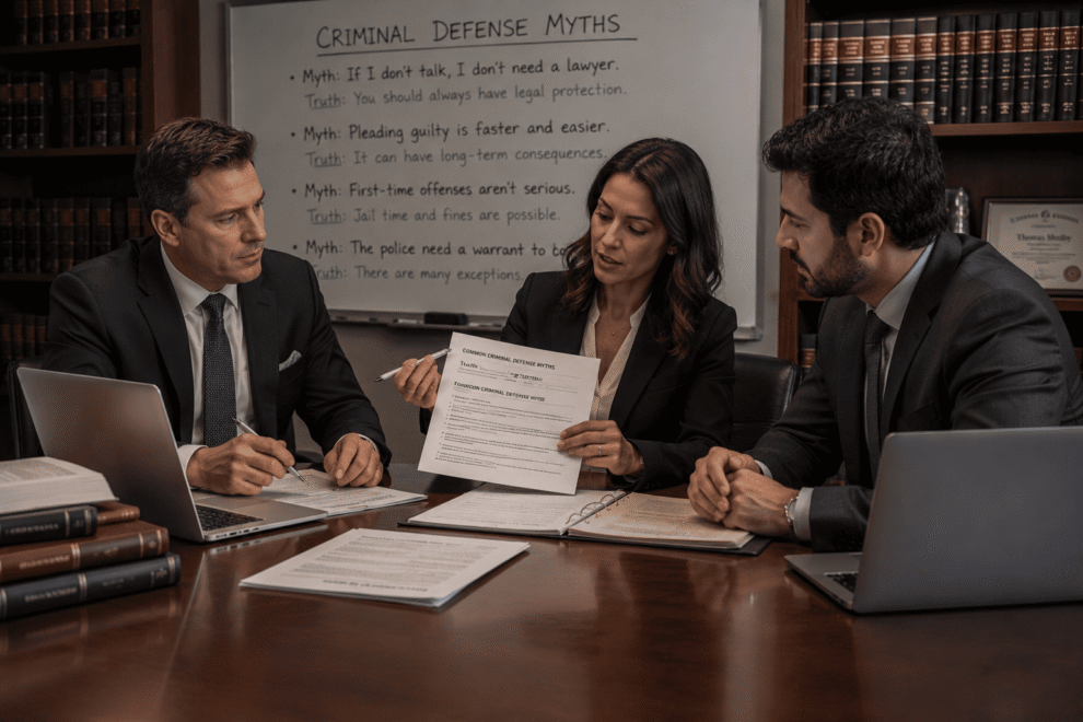 image-criminal-defense-myths-that Professionals reviewing criminal defense myths that strategy and planning documents