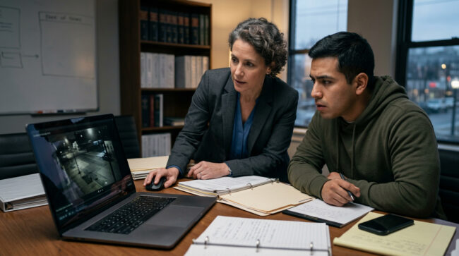 image-criminal-misidentification-defense Attorney reviewing evidence in a criminal misidentification case
