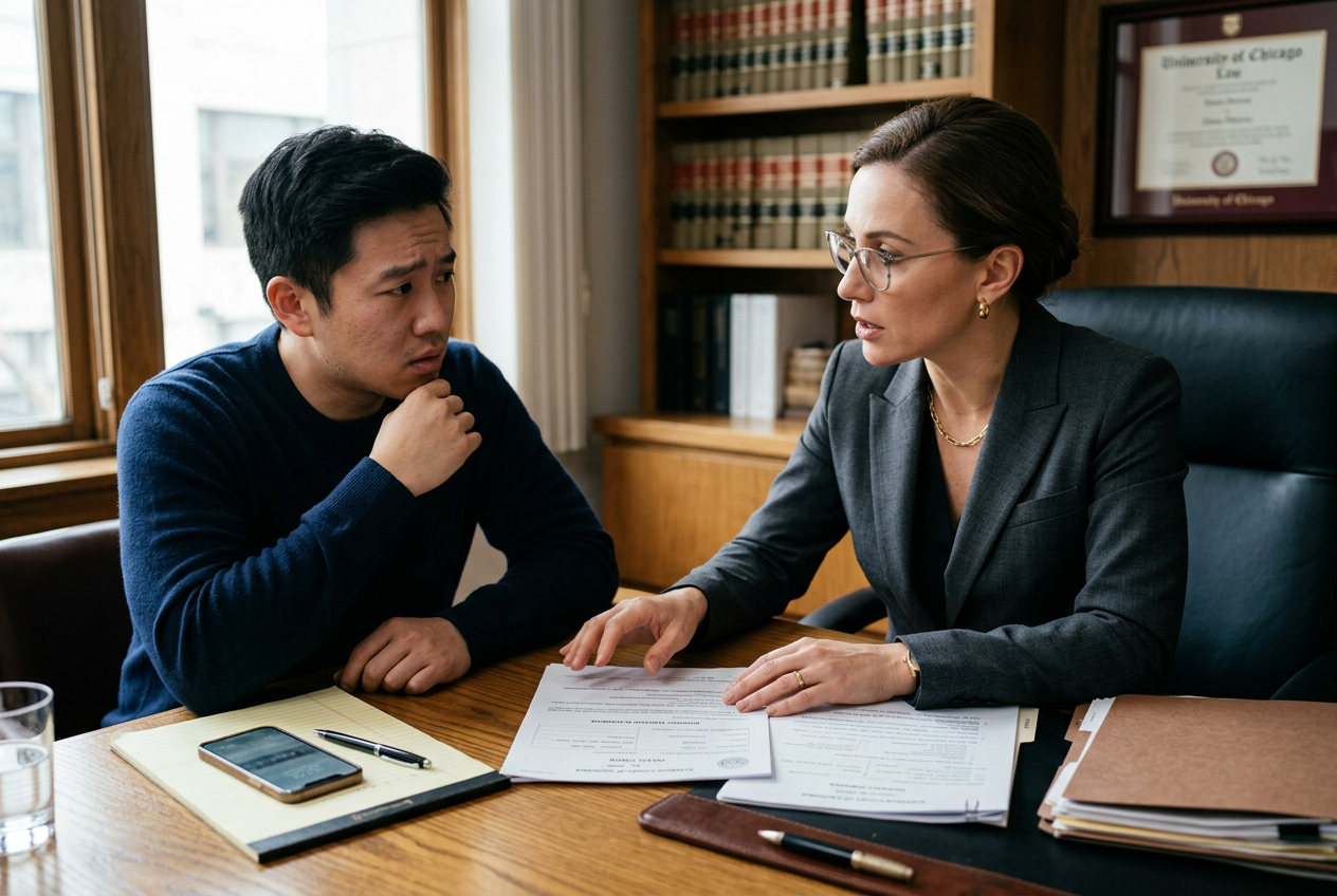 Attorney advising a client about mistakes to avoid after criminal charges